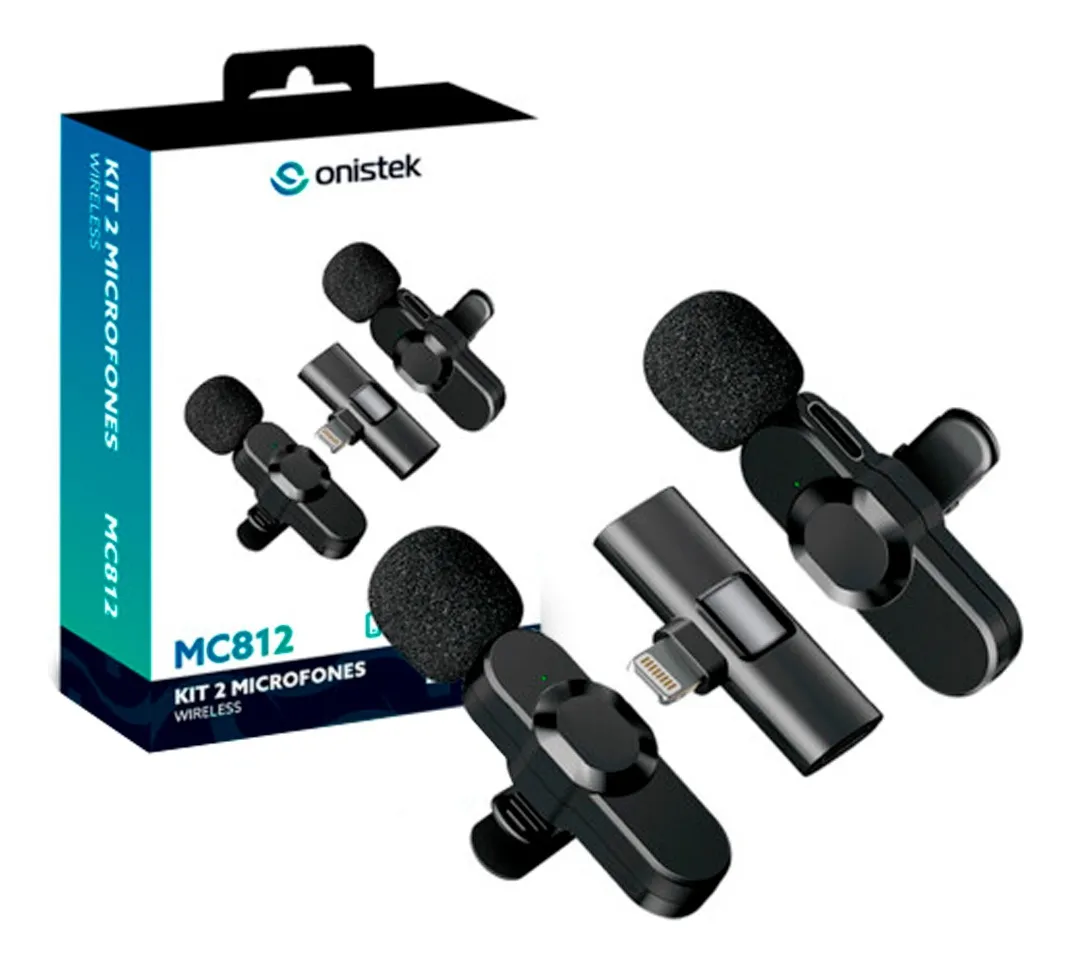KIT   2 MICROFONES DE LAPELA SEM FIO RECARREGAVEL LIGHTNING MC812 ONISTEK