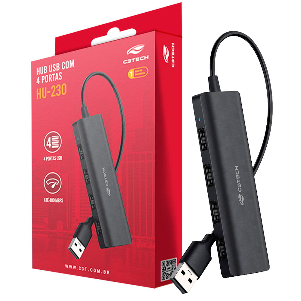 HUB USB 2.0 4 PORTAS HU-230BK - C3TECH