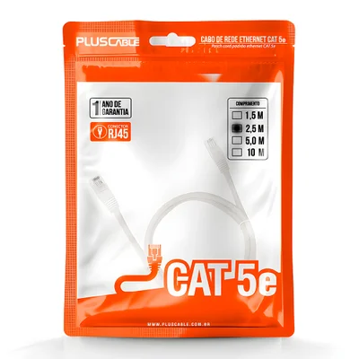 CABO DE REDE PATCH CORD CAT.5E 2,5m BRANCO PC-ETHU25WH PLUS CABLE
