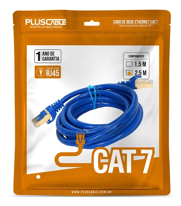 CABO DE REDE ETHERNET PATCH CORD CAT.7 2,5m AZUL CAT725BL - PLUS CABLE