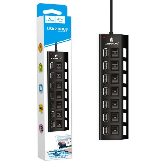 ADAPTADOR    HUB USB 2.0 CABO 45CM 7 PORTAS LEY-02 LEHMOX