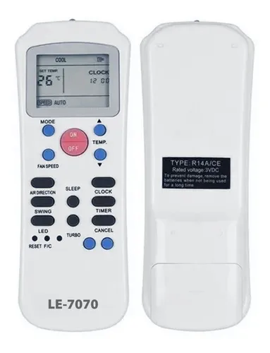 CONTROLE REMOTO AR CONDICIONADO R14A/CE LELONG LE-7070 SPRINGER/CARRIER