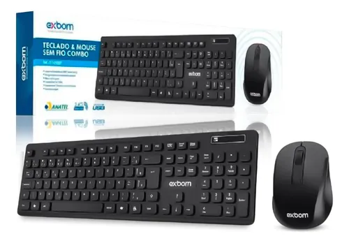 TECLADO E MOUSE SEM FIO 2.4 GHZ MULTIMIDIA ABNT2 SLIM EXBOM BK-S1000F