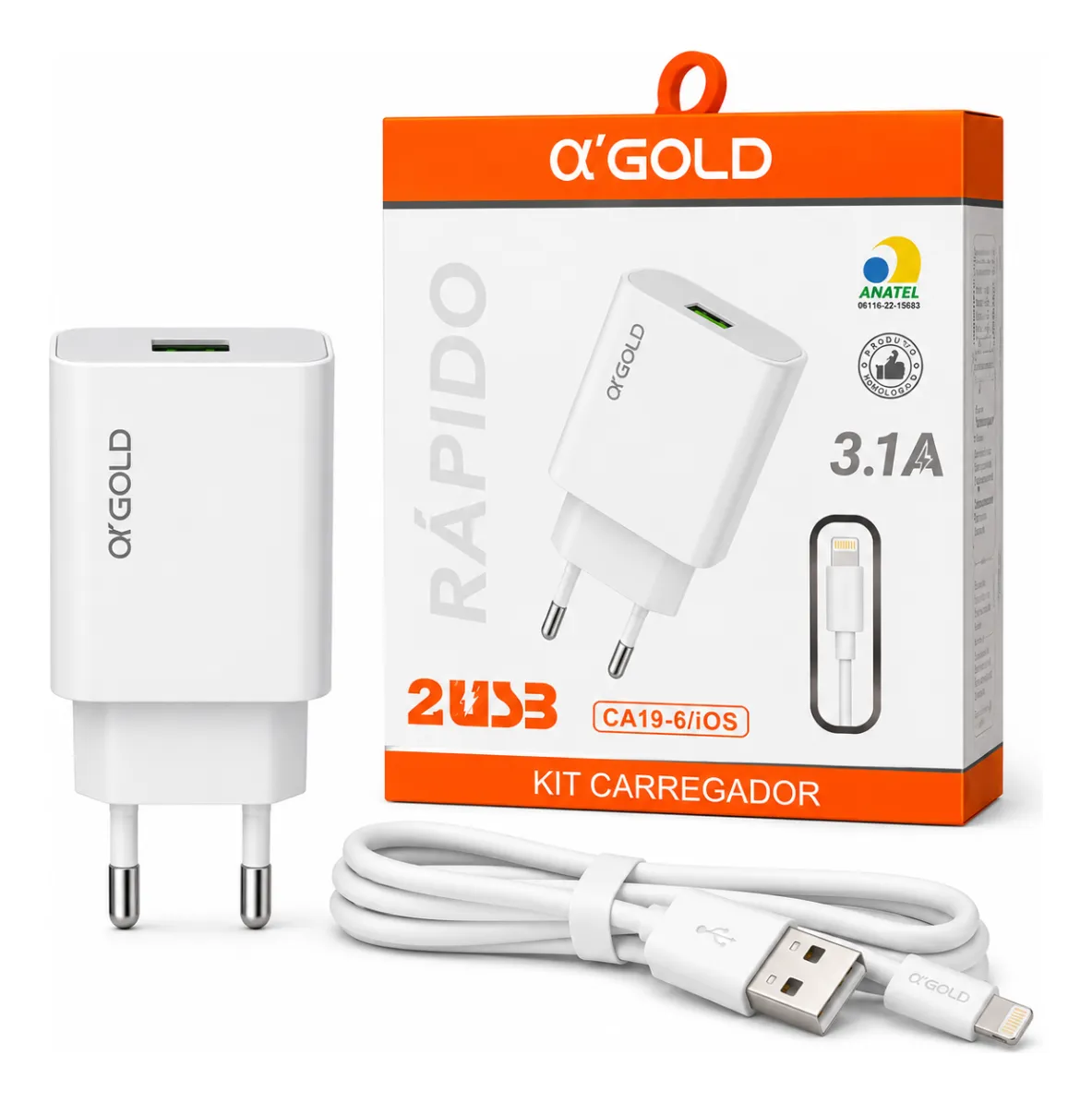 CARREGADOR 3.1A CABO MICRO USB CA19-5 A'GOLD