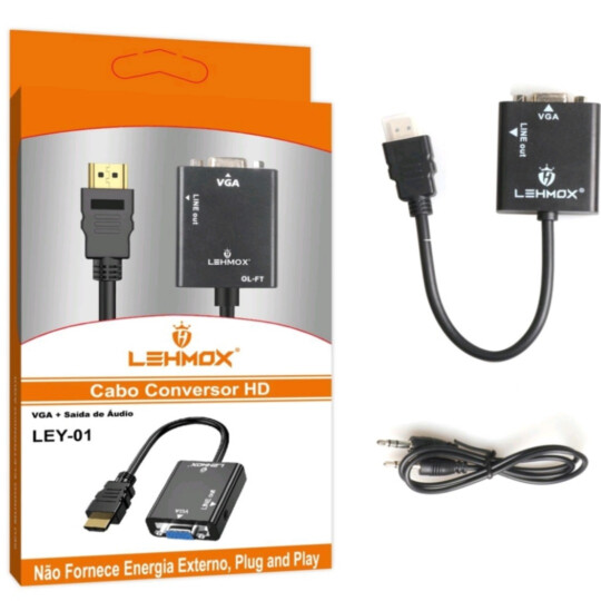 ADAPTADOR   CABO CONVERSOR HDMI PARA VGA FEMEA C/ AUDIO LEY-01 LEHMOX
