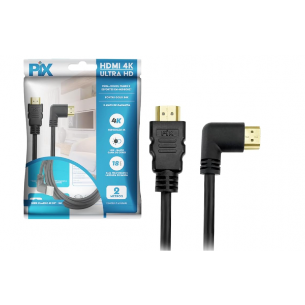 CABO HDMI 2.0 ULTRA HD 4K 5m 1 CONECTOR 90GRAUS 018-3325 PIX
