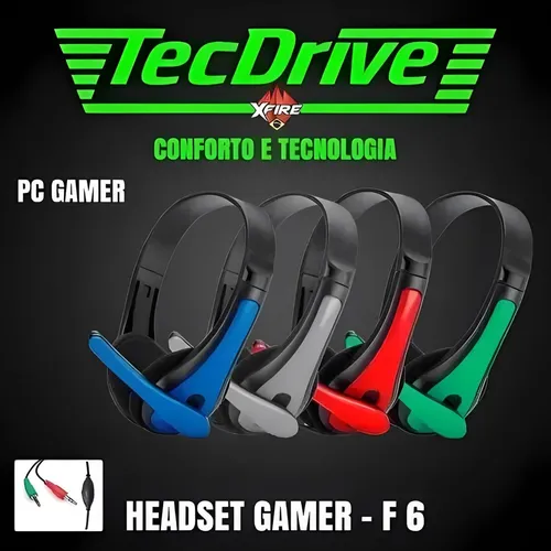 FONE HEADSET GAMER F-6 COLOR PLUG 2 P2 3.5MM TECDRIVE