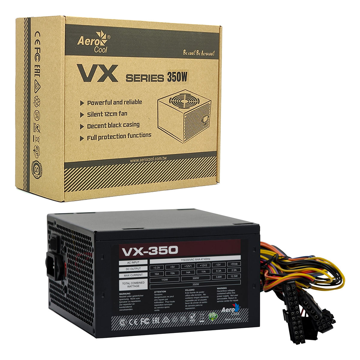 FONTE ATX 350W REAIS SATA VX-350 S/CABO BOX AEROCOOL