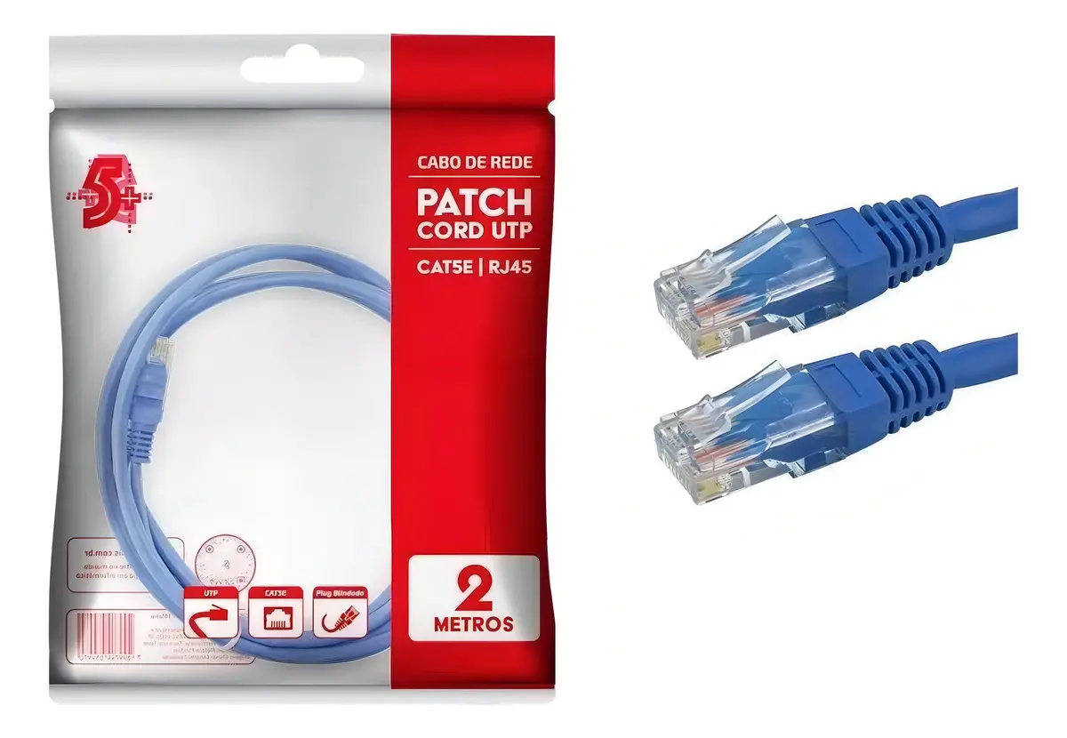 CABO DE REDE PATCH CORD CAT.5E FTP 2m BLINDADO AZUL 018-1074 5+