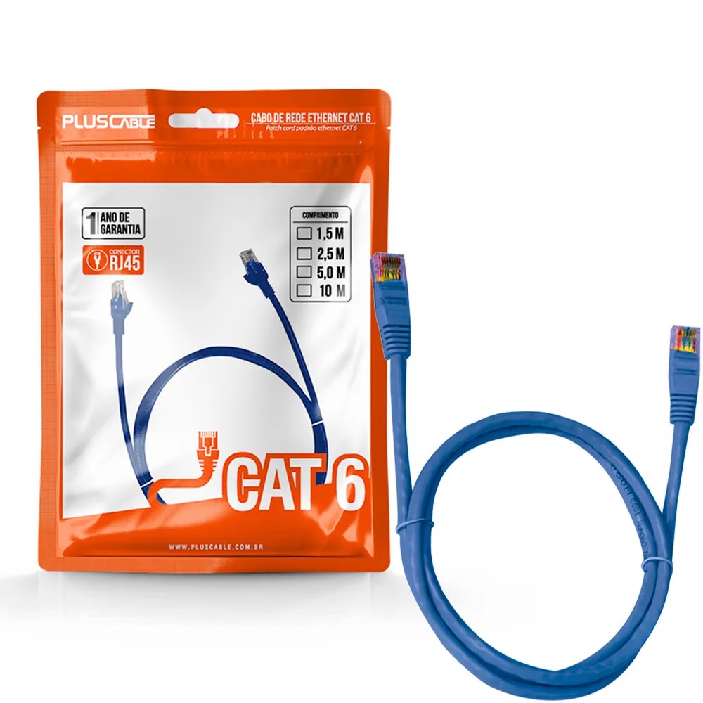 CABO DE REDE PATCH CORD CAT.6 5m AZUL PC-ETH6U50BL PLUS CABLE