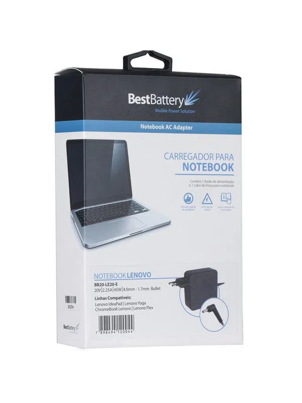 CARREGADOR NOTEBOOK BB20-LE20-E LENOVO IDEAPAD 20V 2.25A 45W 4.0X1.7MM BESTBATTERY