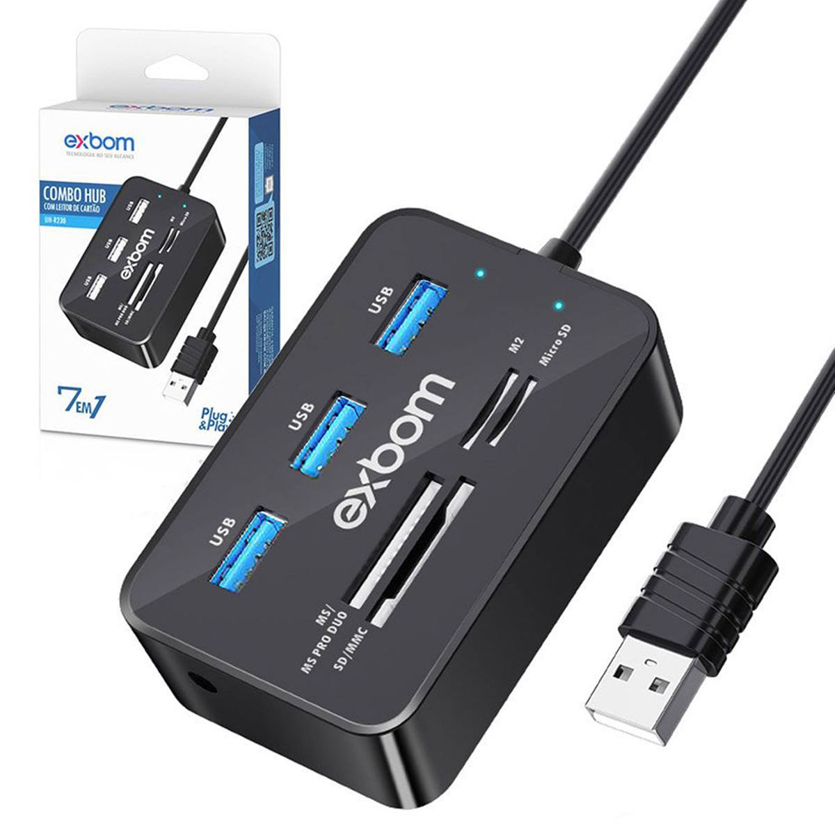 COMBO   HUB COM LEITOR DE CARTÃO 7 EM 1 UH-R230 - EXBOM